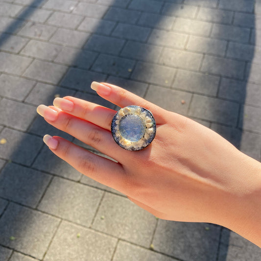 Handcrafted Seashell & Glass Adjustable Ring