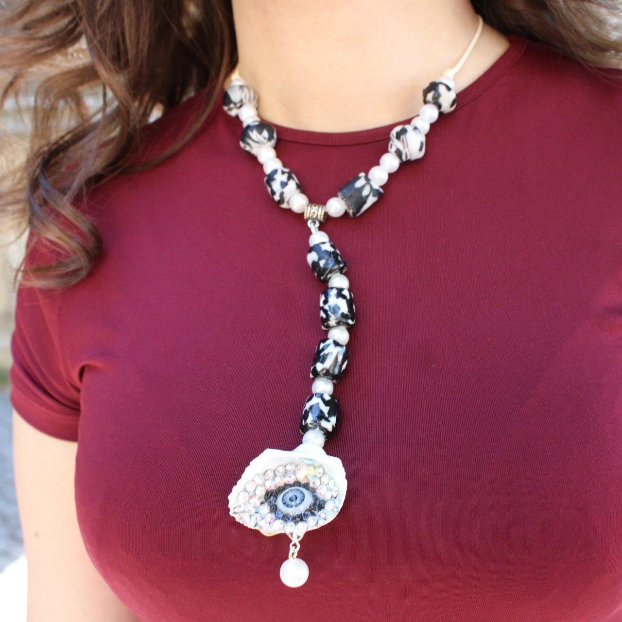 Swarovski Crystal & Seashell Statement Necklace