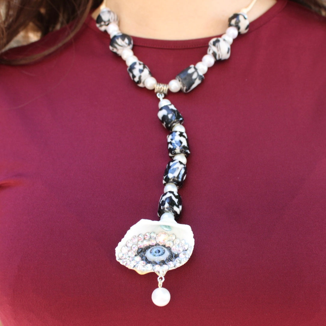 Swarovski Crystal & Seashell Statement Necklace
