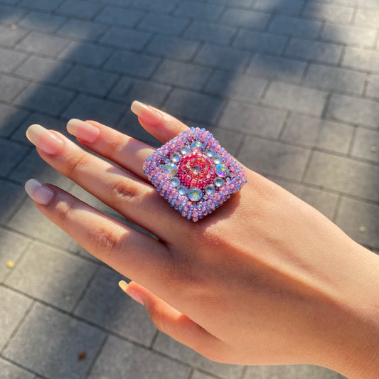 Geometric Purple Swarovski Beaded Ring