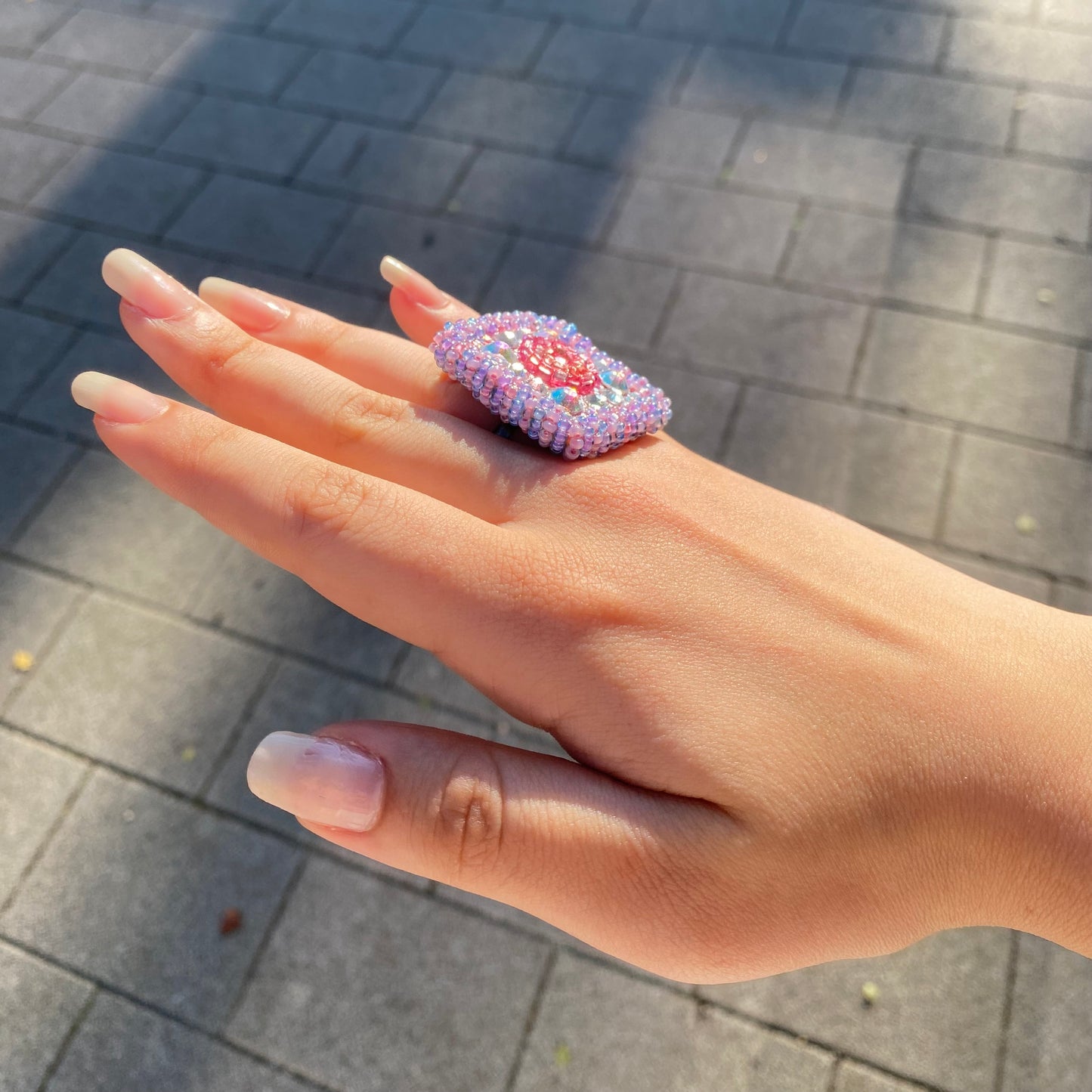 Geometric Purple Swarovski Beaded Ring