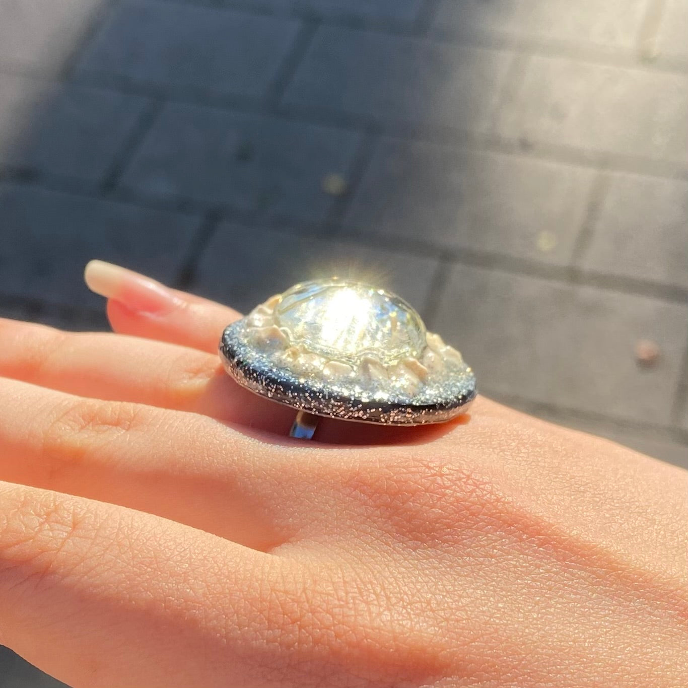 Handcrafted Seashell & Glass Adjustable Ring