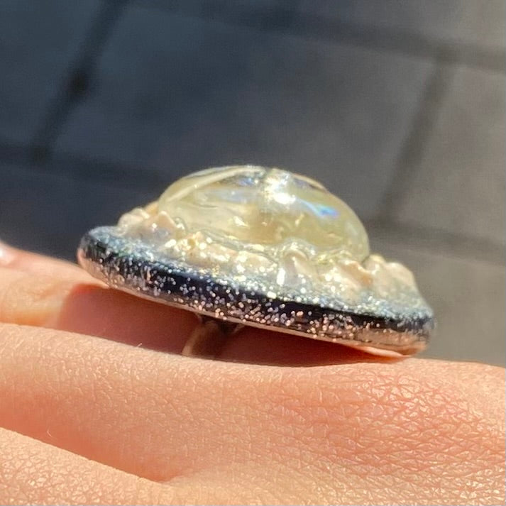 Handcrafted Seashell & Glass Adjustable Ring