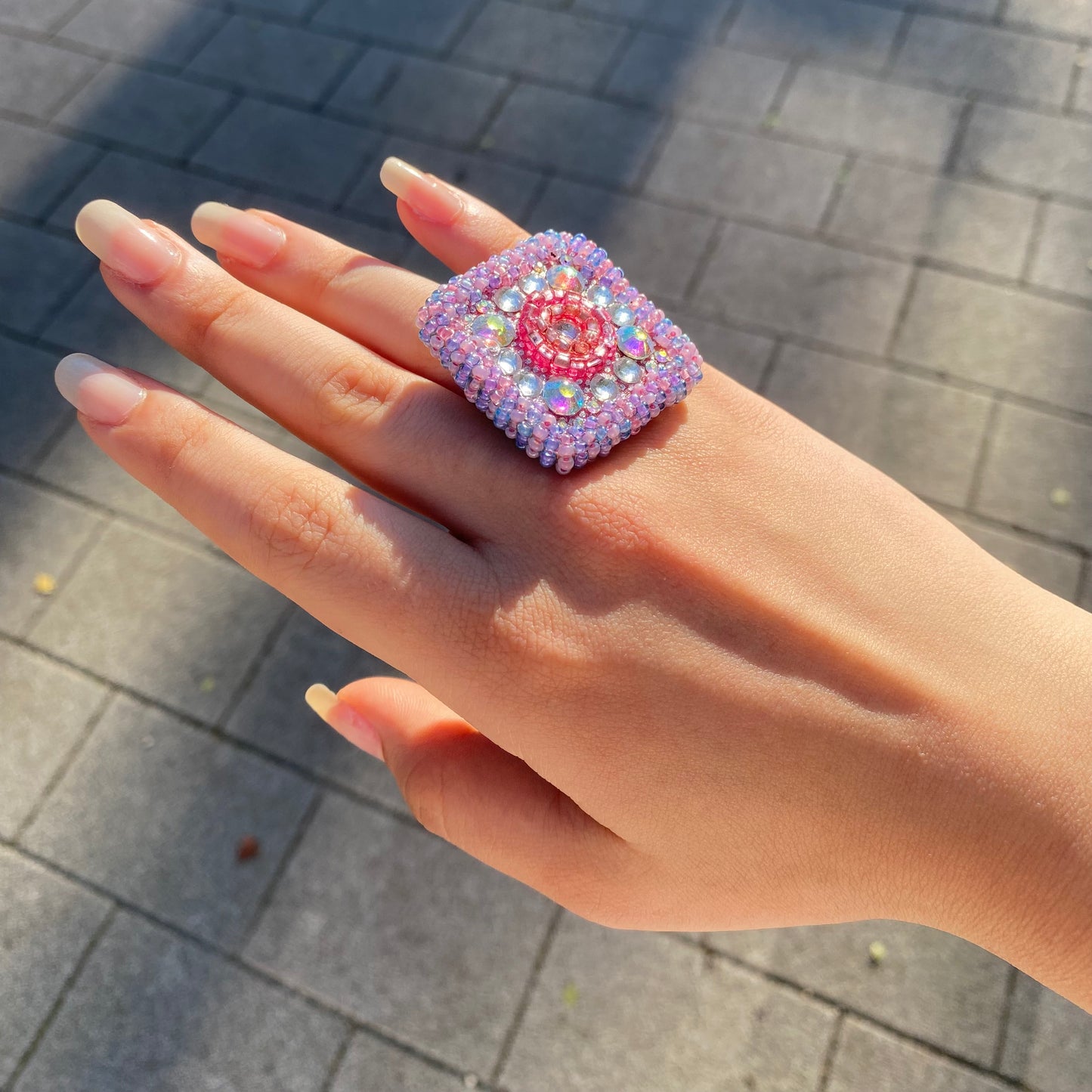 Geometric Purple Swarovski Beaded Ring