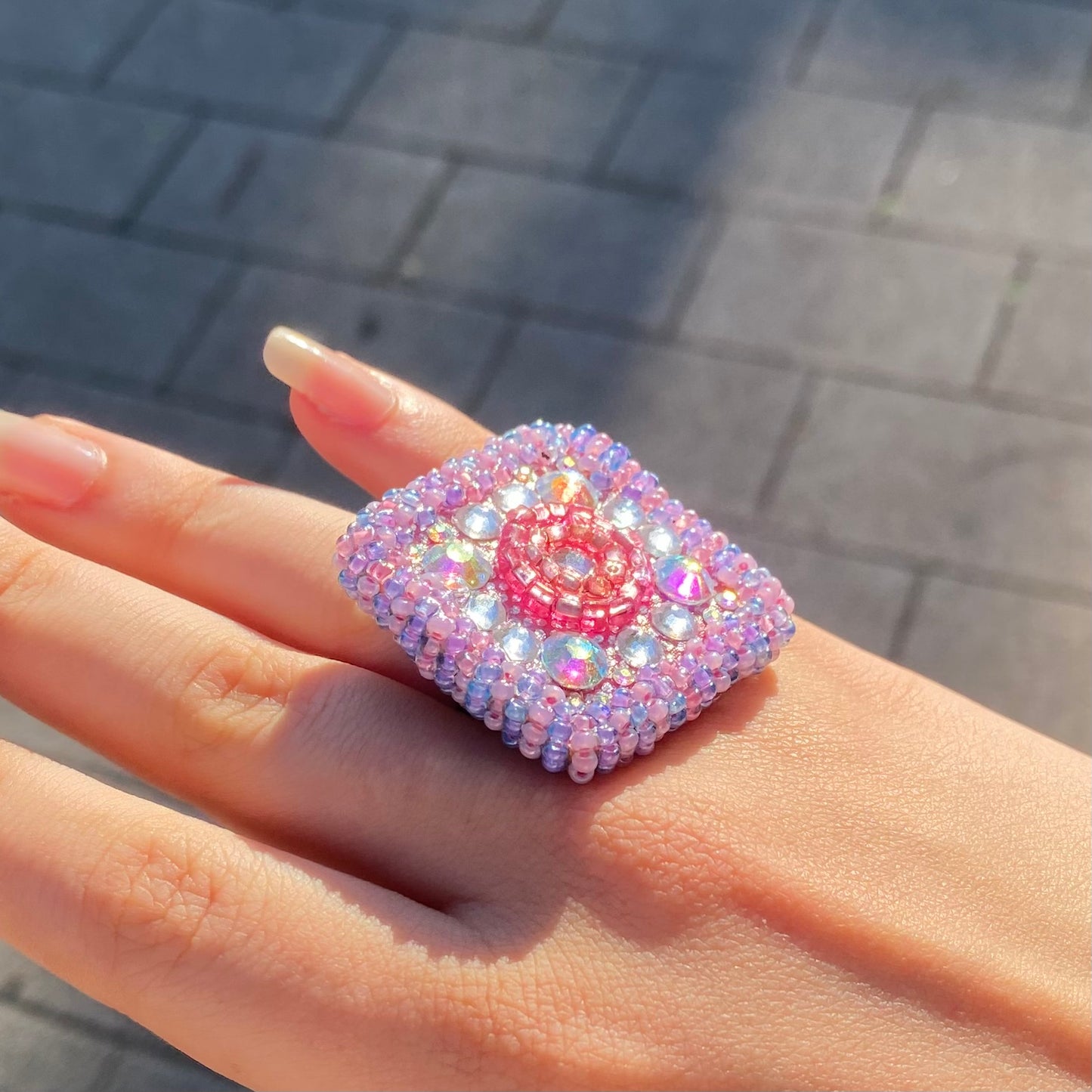 Geometric Purple Swarovski Beaded Ring