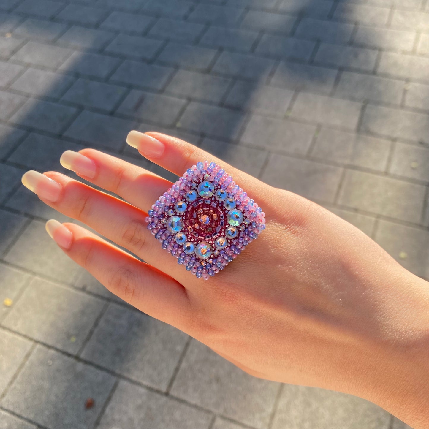 Geometric Purple Swarovski Beaded Ring