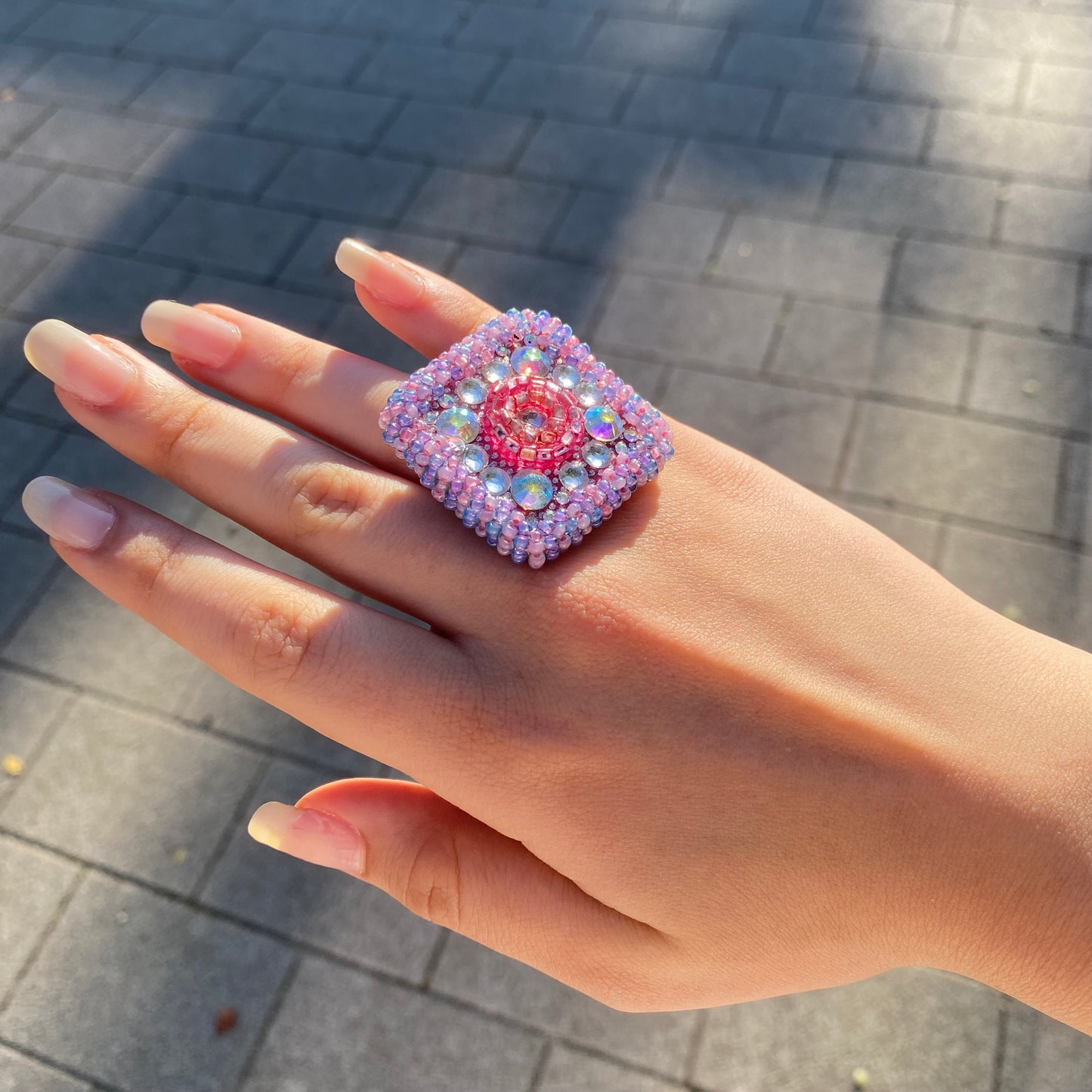 Geometric Purple Swarovski Beaded Ring