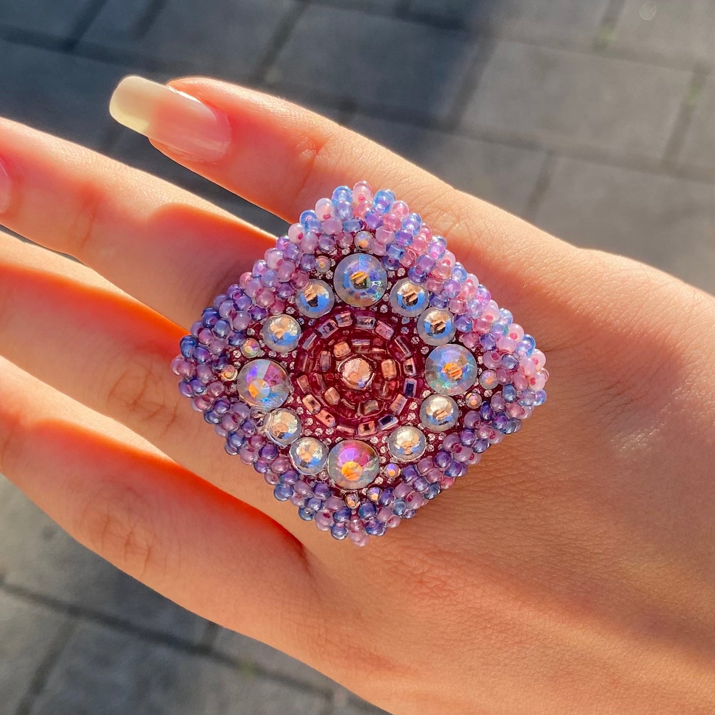 Geometric Purple Swarovski Beaded Ring